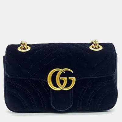 Pre-owned Gucci Marmont Matelasse Velvet Shoulder Bag In Black