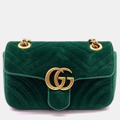 Pre-owned Gucci Marmont Matelasse Velvet Shoulder Bag In Green