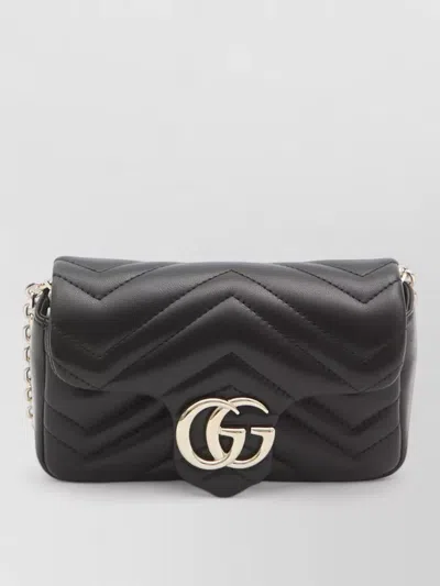 Gucci Marmont Mini Chain Shoulder Leather Bag In Black