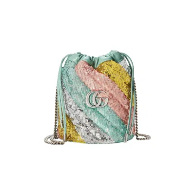 Pre-owned Gucci Marmont Mini Sequin Bucket Bag 'multicolor' In Multi-color