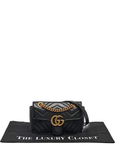 Pre-owned Gucci Marmont Quilting Leather Shoulder Bag In Black