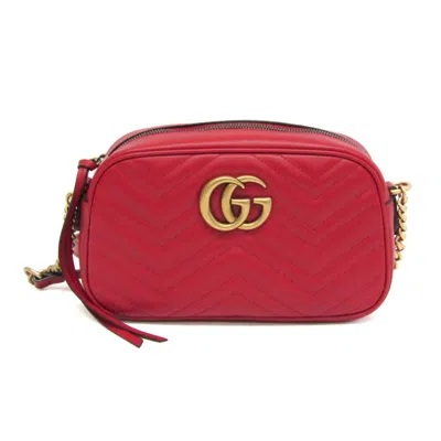 Pre-owned Gucci Marmont Red Leather Shoulder Bag ()