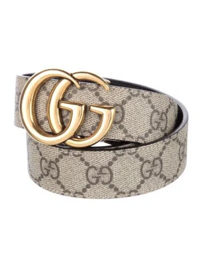 Pre-owned Gucci Marmont Reversible Gg Supreme Belt In Neutral