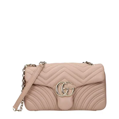 Gucci Marmont Shoulder Bags Women's Leather Beige/pink In Neutral