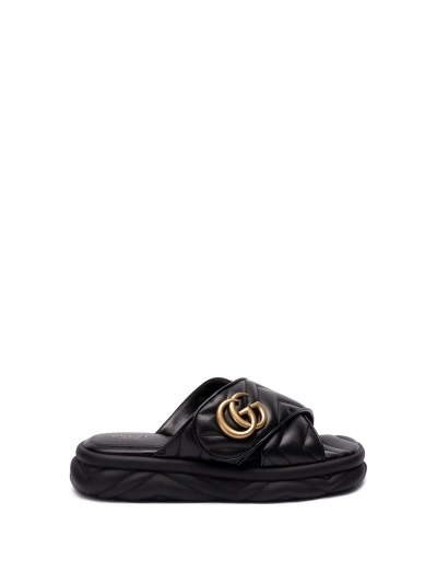 Gucci `marmont` Slide Sandals In Black  