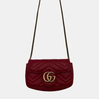 Pre-owned Gucci Marmont Super Mini Gg Red Leather Crossbody Bag