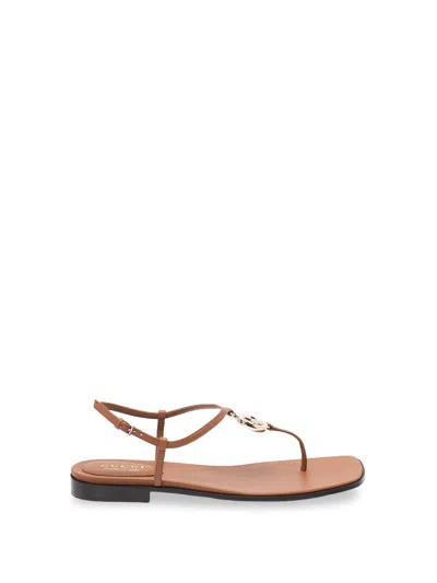 Gucci Lifford Leather Sandals With Metal Gg Logo In Brown