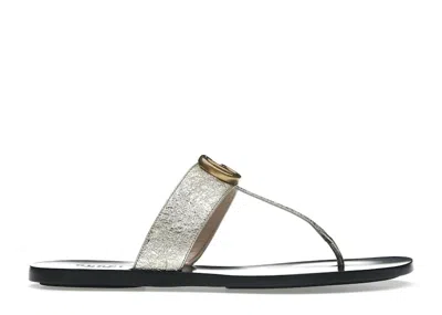 Pre-owned Gucci Marmont Thong Sandals (women's) Sneakers In Platinum In Silver