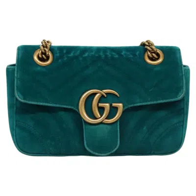 Pre-owned Gucci Marmont Turquoise Velvet Shoulder Bag ()