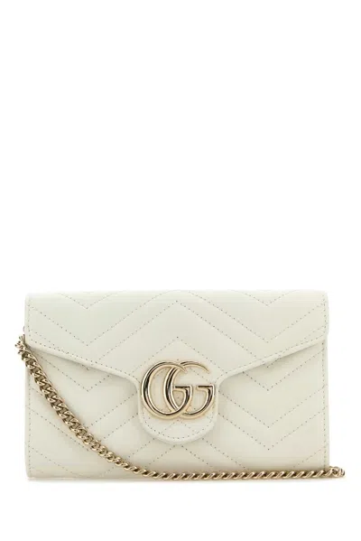Gucci Marmont Wallet With Matelassé Leather Chain In White