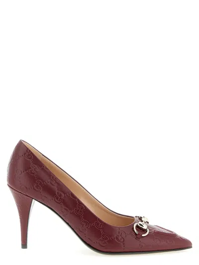 Gucci Maroon Leather Pumps In Multi