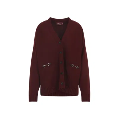 Gucci Maroon V-neck Sweater In Burgundy