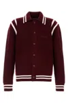 Gucci Wool Cardigan With Front Pockets And Ribbed Texture In Maroon