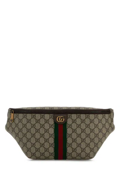 Gucci Printed Canvas Belt Bag Oldbenacvrvna T Polyurethane Polyamide Marsupi In Brown