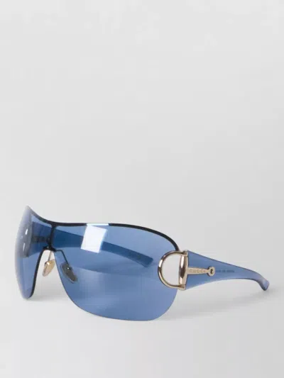 Gucci Mask Style Rimless Sunglasses Metal Detail In Blue