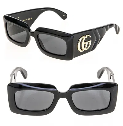 Pre-owned Gucci Matelasse 0811 Shiny Black Quilted Chunky Sunglasses Gg0811s 001 Marmont In Gray