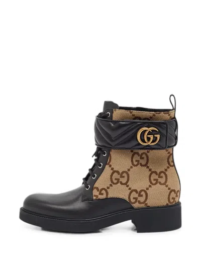 Pre-owned Gucci Matelassé Gg Combat Boots In Black