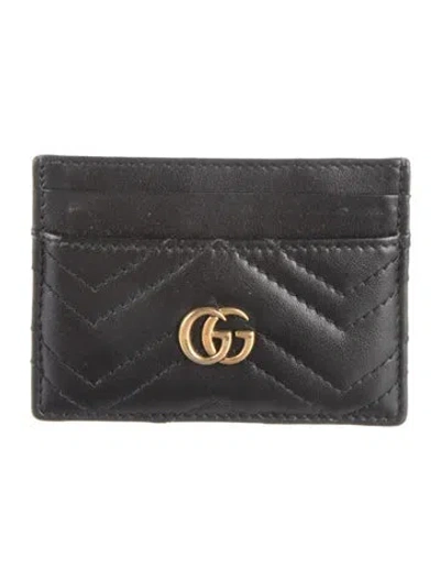 Pre-owned Gucci Matelasse Gg Marmont Card Holder Double G Logo Wallet In Black