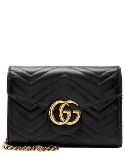 Gucci Matelassé Gg Marmont Wallet On Chain (authentic Pre-loved) In Black