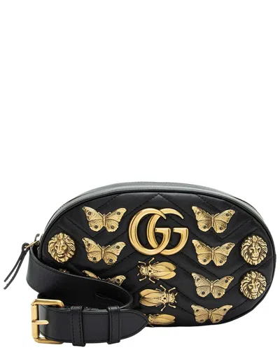 Gucci Matelassé Leather Gg Marmont Animal Studs Belt Bag - Size 34 / 75  (authentic Pre-loved) In Black