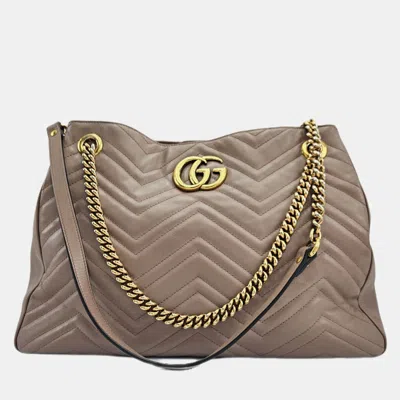 Pre-owned Gucci Matelasse Leather Medium Gg Marmont Chain Tote In Pink