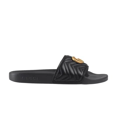 Pre-owned Gucci Matelasse Slide 'black Double G'