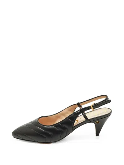 Pre-owned Gucci Matelassé Slingback Pumps In Black