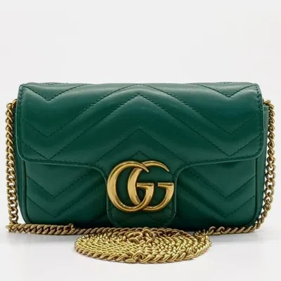 Pre-owned Gucci Green Leather Matelasse Super Mini Crossbody Bag