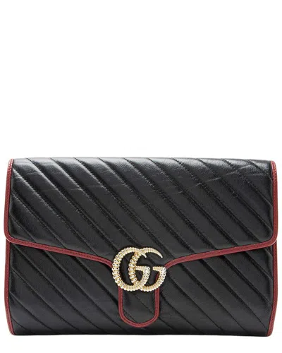 Gucci Matelassé Torchon Gg Marmont Clutch (authentic Pre-loved) In Black