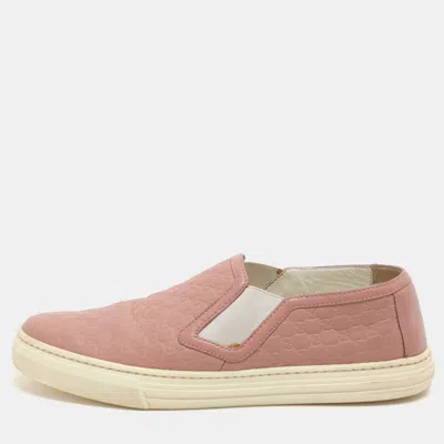 Pre-owned Gucci Mauve Microssima Leather Slip On Sneakers Size 37.5 In Pink