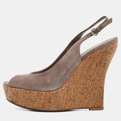 Pre-owned Gucci Mauve Suede Cork Wedge Sandals Size 38 In Purple