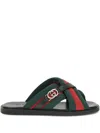 Gucci Web Interlocking G Canvas Sandal In Black