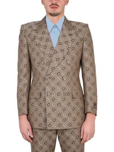 Gucci Men's Maxi Clamp Pattern Cotton Jacket In Brown