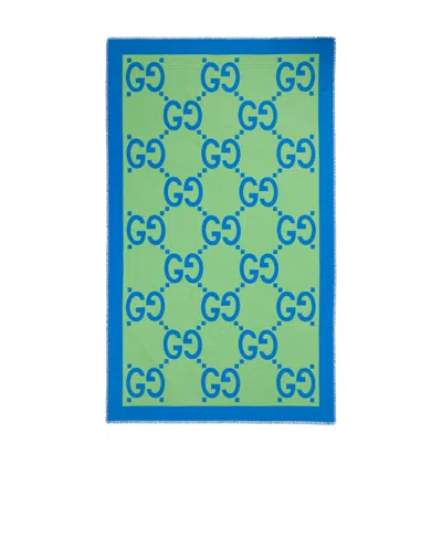 Gucci Maxi Gg Cotton-silk Stole In Green