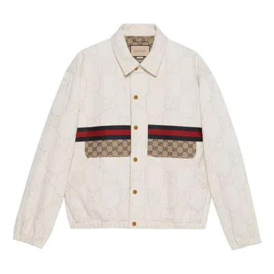 GUCCI GUCCI MAXI GG DENIM JACKET WITH WEB 'IVORY'