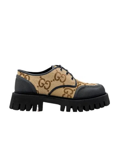 Gucci Maxi Gg Lace-up Derby Shoes In Black