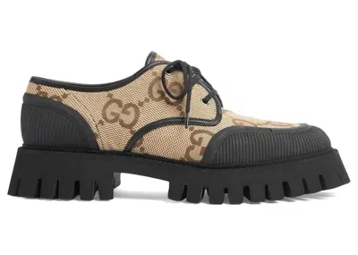 Pre-owned Gucci Maxi Gg Laceup Sneakers (women's) Sneakers In Beige/black