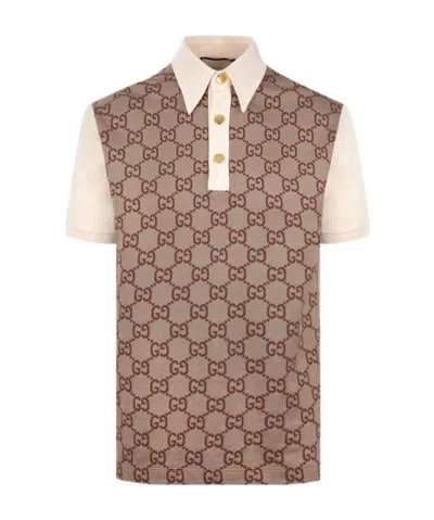 Gucci Maxi Gg Monogram Polo Shirt In Brown
