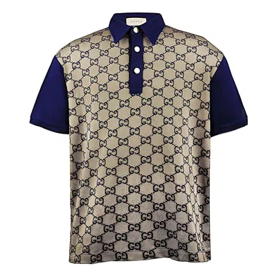 Gucci Maxi Gg Silk Cotton Polo 'beige Blue'