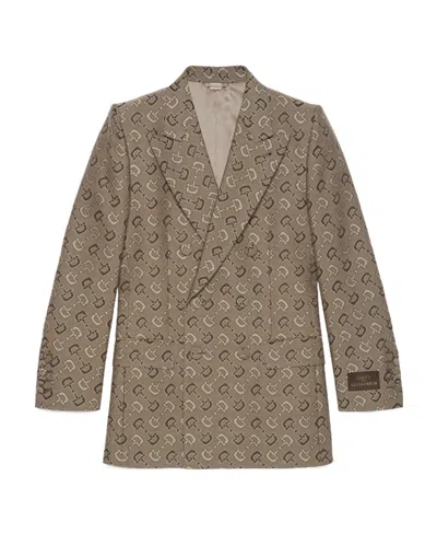Gucci Maxi Horsebit Pattern Cotton Jacket In Neutrals
