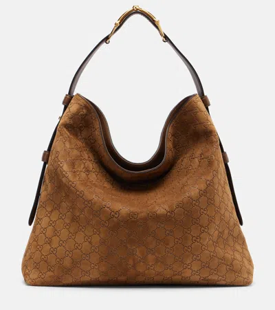 Gucci Maxi Horsebit Large Suede Tote Bag In Brown