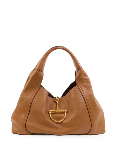 Pre-owned Gucci Maxi Softbit Leather Shoulder Bag In Brown