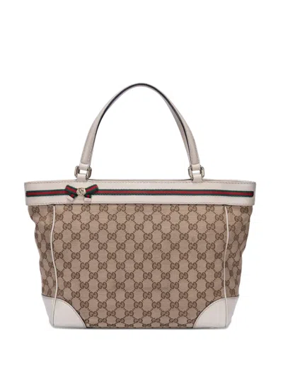 Pre-owned Gucci Mayfair Logo Stripe Tote Bag In Neutral