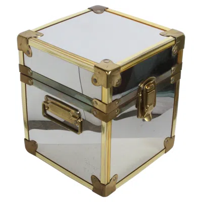 Pre-owned Gucci Mcm Vintage Chrome & Brass Campaign Chest, Tuck Trunk Bar Ice Bucket, 1970s In Gray