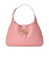 Gucci Aphrodite Pink Raffia Medium Shoulder Handbag With Suede Leather Top Handle In Pink