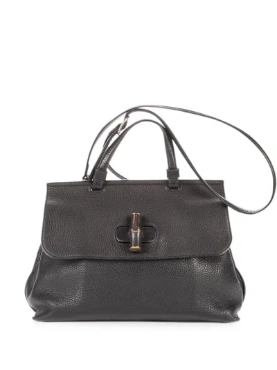 Pre-owned Gucci Medium Bamboo Daily Tote Bag In Black