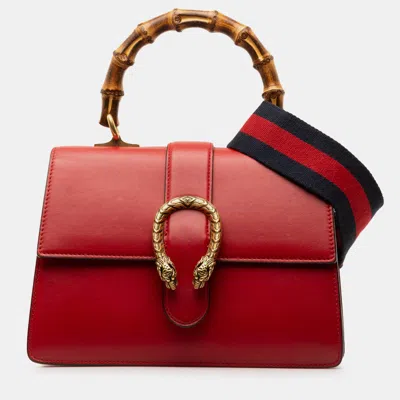 Pre-owned Gucci Medium Bamboo Dionysus Web Satchel In Red