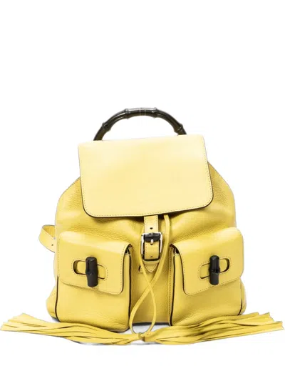 Pre-owned Gucci Medium Bamboo Tassel Backpack In Yellow