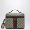 Gucci Structured Leather Clutch With Signature Gg Pattern In Cream
