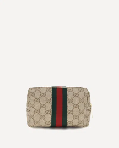 Gucci Medium Beauty Case With Web Stripe In Brown